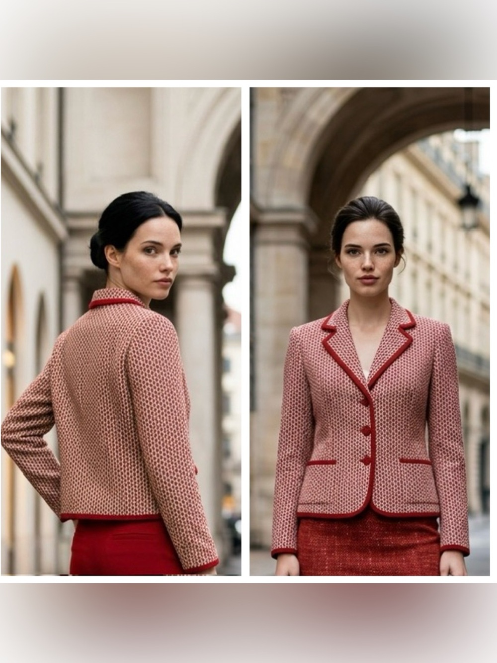 Apt. 9 Women Petite Sz 10 Red Tailored Patterned Notch-Lapel Blazer pockets